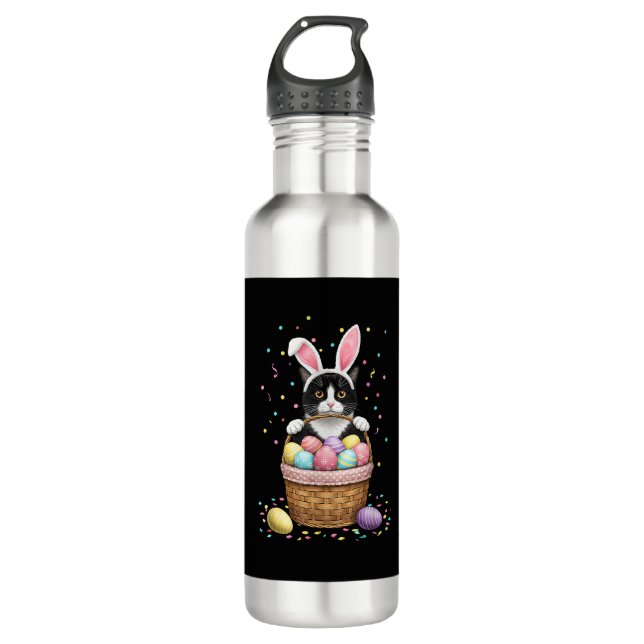 Cat Bunny Ears Eggs Meowy Easter Rabbit Lover Men  710 Ml Water Bottle (Front)