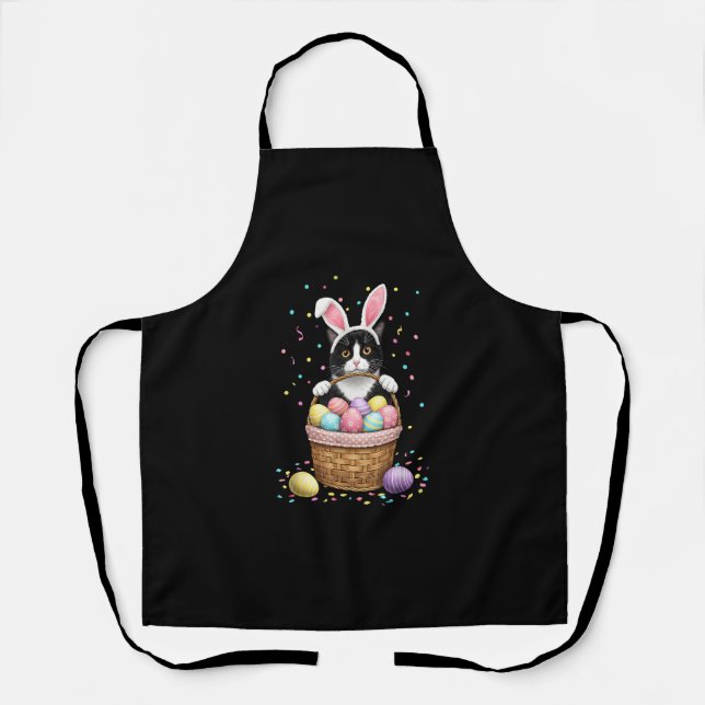 Cat Bunny Ears Eggs Meowy Easter Rabbit Lover Men  Apron (Front)