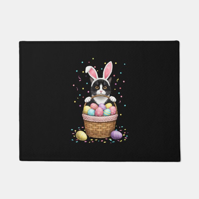 Cat Bunny Ears Eggs Meowy Easter Rabbit Lover Men  Doormat (Front)