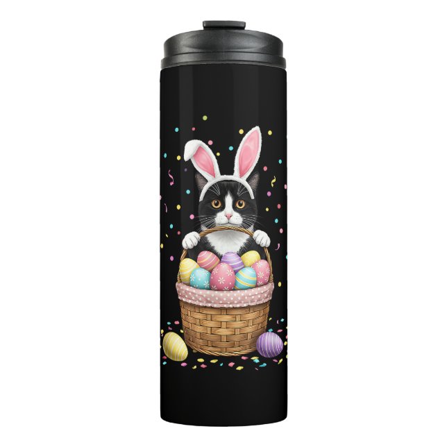 Cat Bunny Ears Eggs Meowy Easter Rabbit Lover Men  Thermal Tumbler (Front)