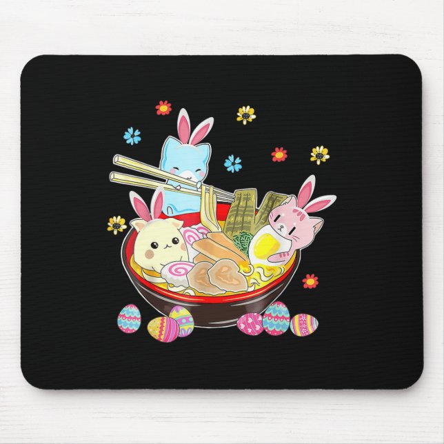 Cat Bunny Ears Ramen Kawaii Easter Day Anime Lover Mouse Pad (Front)