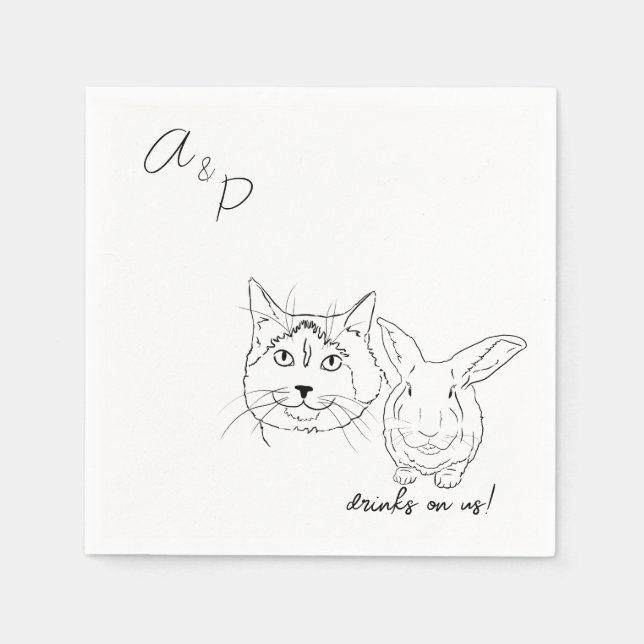 Cat & bunny Wedding Cocktail Napkins (Front)