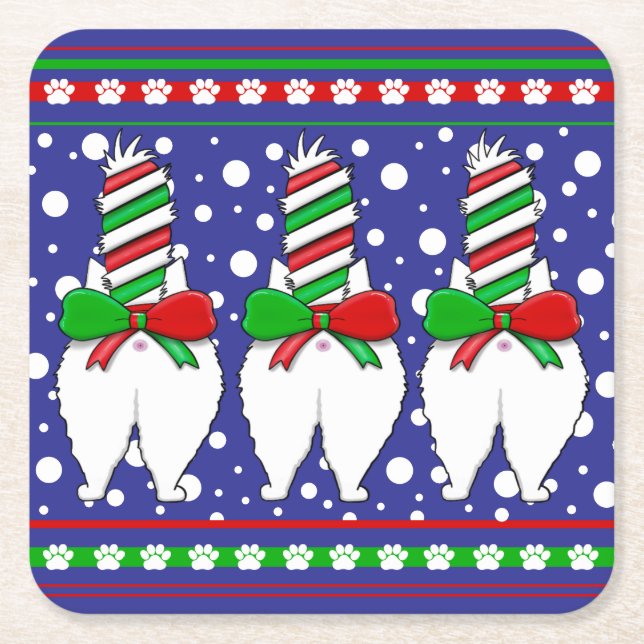 Cat Butt Christmas Green Square Paper Coaster (Front)