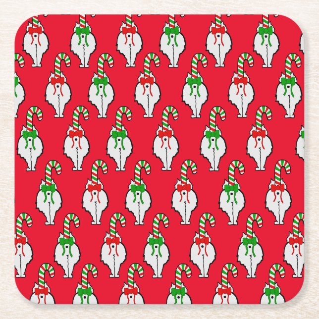 Cat Butt Christmas Square Paper Coaster (Front)