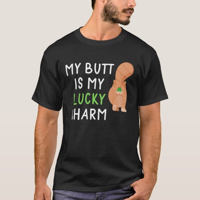 Cat Butt St Paddy s Lucky Green Saint Irish Shamro T-Shirt (Front)
