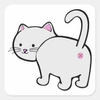 Cat Butt White Square Sticker