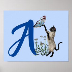Cat Butterfly Cute Monogram Initial A Personalised Poster