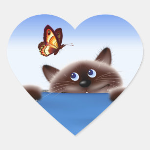 Cat & Butterfly Heart Sticker