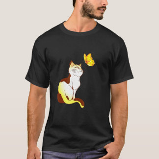 Cat Butterfly Sunshine Japanese Cherry Blossom Vin T-Shirt