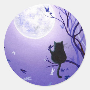 Cat Butterfly Swirl Classic Round Sticker