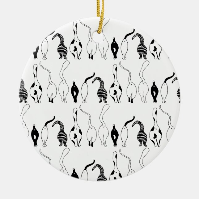 Cat Butts Pattern Ceramic Tree Decoration (Front)