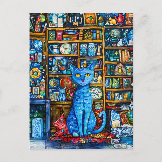 Cat by Colourful Shelf Postcard (Front)