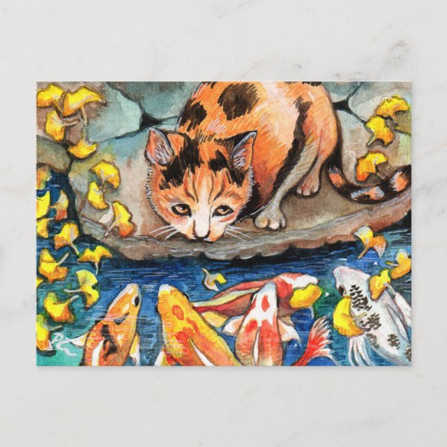 Cat by Koi Pond Postcard (Front)