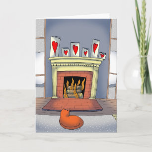 Cat by the fire Valentine's Day card