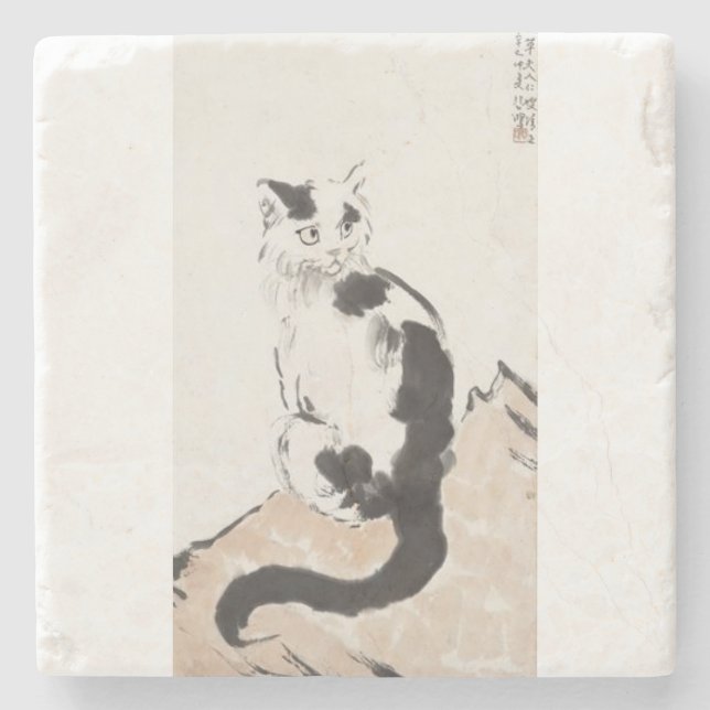 Cat (by Xu Beihong) Stone Coaster (Front)