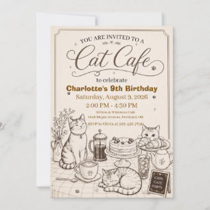 Cat Cafe Birthday Invitation