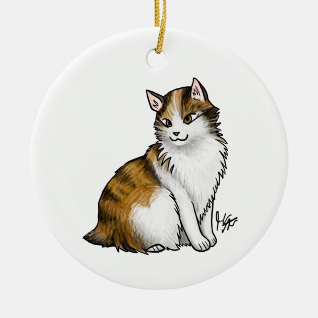 Cat Calico Tail-less Ceramic Tree Decoration (Front)