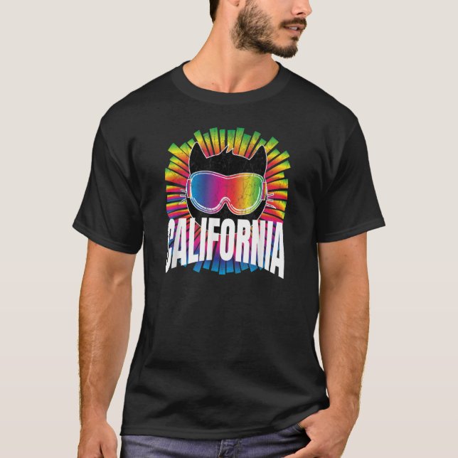 Cat California Rainbow Kitty Cat w Ski Goggles Rad T-Shirt (Front)