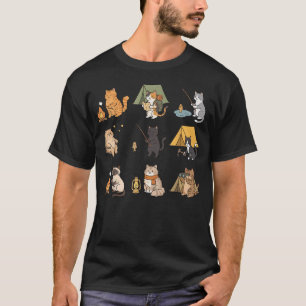 Cat Camping Camper Funny Adventure Outdoor Hiking T-Shirt