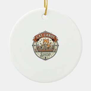 Cat Candy Shop Cat Candy Shop Cat Vintage Vector A Ceramic Tree Decoration