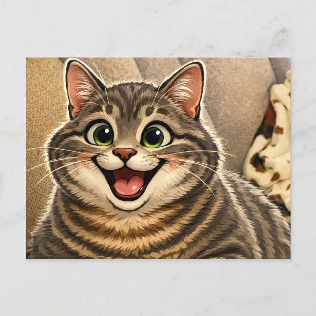 Cat Caricature Holiday Postcard (Front)