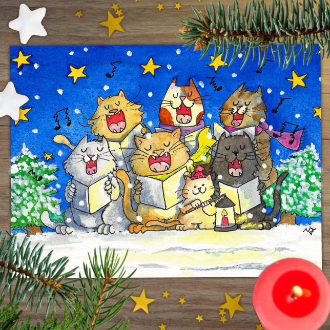 Cat Carol Singers Postcard Funny and Cute (Creator Uploaded)