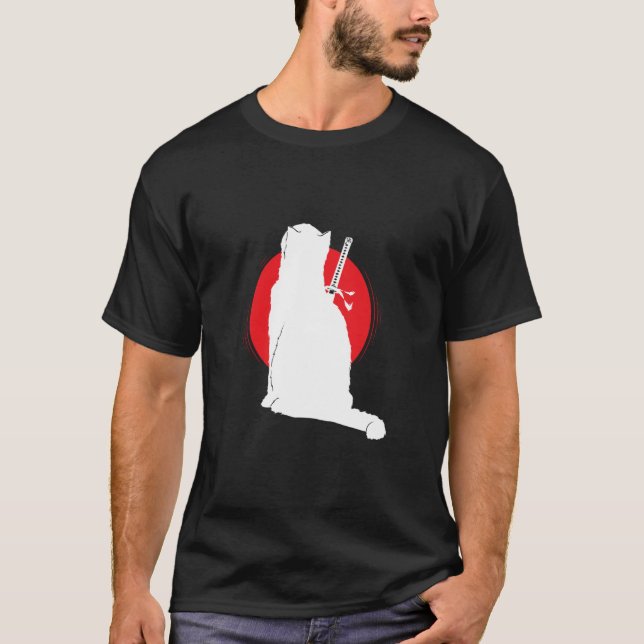 Cat carrying Samurai Sword T-Shirt (Front)