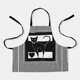 Cat cartoon animal stylish black white modern stri apron