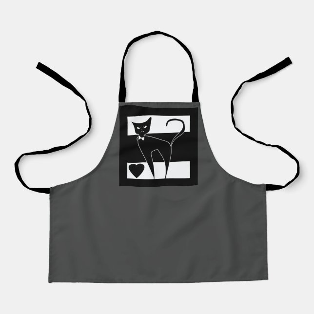 Cat cartoon animal stylish black white modern stri apron (Front)