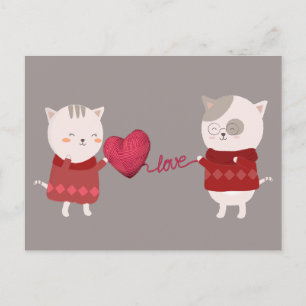 Cat Cartoon Couple  Postcard