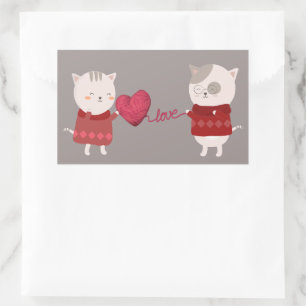 Cat Cartoon Couple Rectangular Sticker