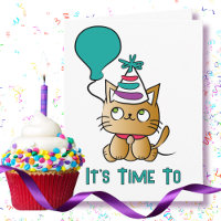 Cat Cartoon Cute Funny Time to Pawty Birthday