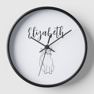 Cat Cartoon Drawing Black White Winking Kitty Clock