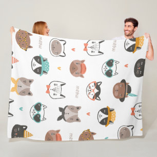 Cat Cartoon Pattern Fleece Blanket