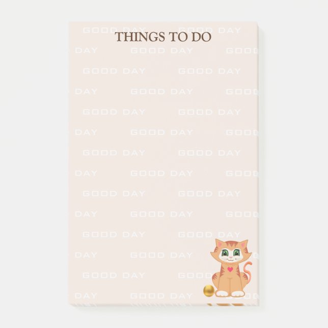 Cat Cartoon Personalised Things To Do Post-it Notes (Front)
