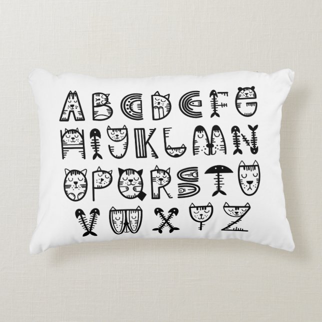 Cat Cartoon Print Alphabets Decorative Cushion (Front)