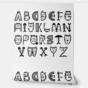 Cat Cartoon Print Alphabets Wallpaper