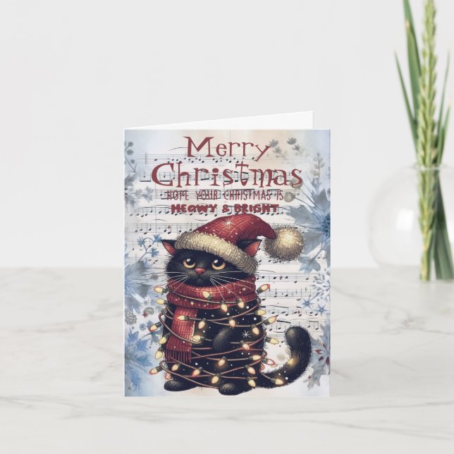 Cat Cartoon Winter Christmas Watercolor Holiday Card (Front)