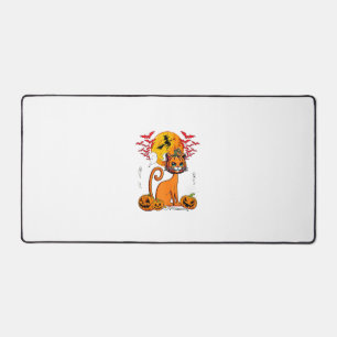 Cat Carved Pumpkin Horror Head Halloween Owner Lov Desk Mat