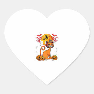 Cat Carved Pumpkin Horror Head Halloween Owner Lov Heart Sticker
