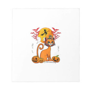 Cat Carved Pumpkin Horror Head Halloween Owner Lov Notepad