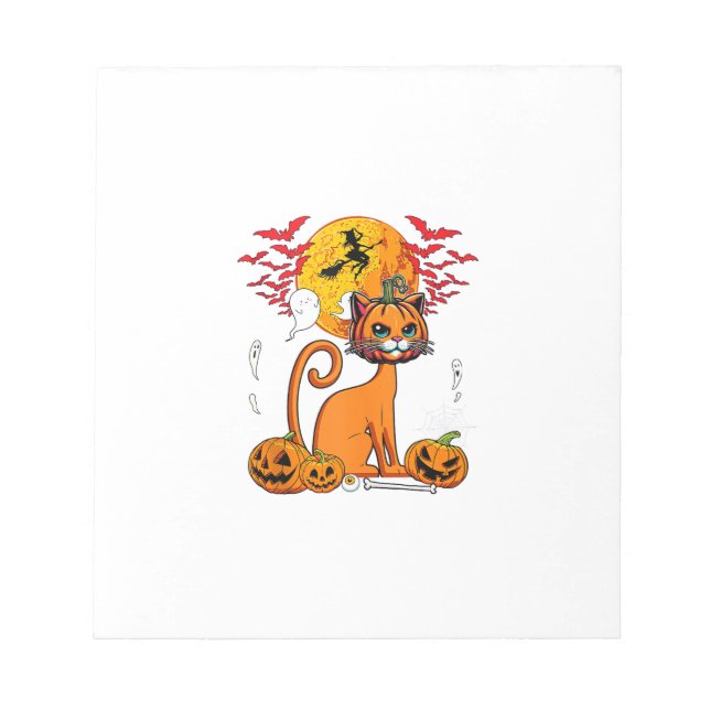 Cat Carved Pumpkin Horror Head Halloween Owner Lov Notepad (Front)
