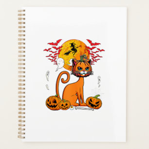 Cat Carved Pumpkin Horror Head Halloween Owner Lov Planner
