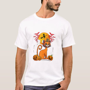 Cat Carved Pumpkin Horror Head Halloween Owner Lov T-Shirt