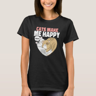 Cat Cat make me happy Cute cats cuddling in heart T-Shirt