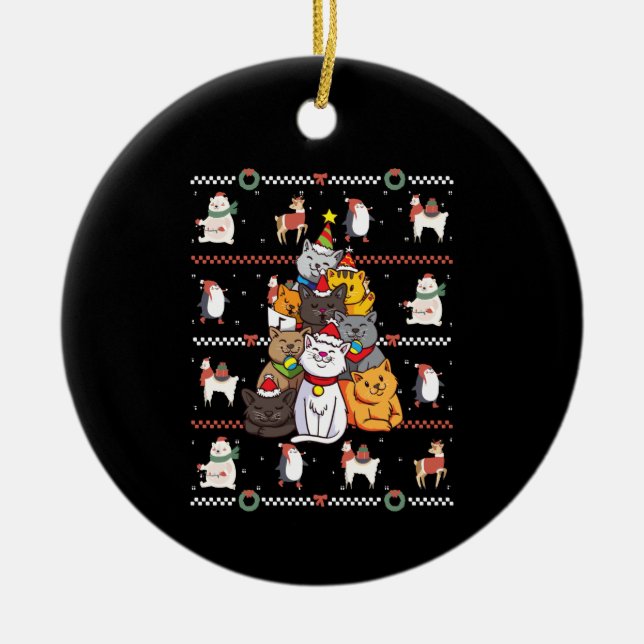 Cat - Cat Tree Christmas Ceramic Tree Decoration (Front)