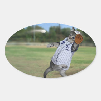 Cat Catcher in the Outfield! Oval Sticker