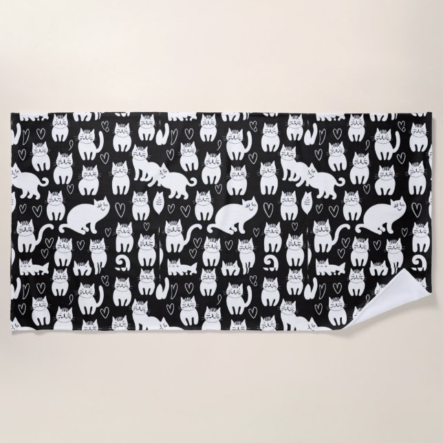 Cat Cats Kitten Kittens Seamless Endless Pattern  Beach Towel (Front)