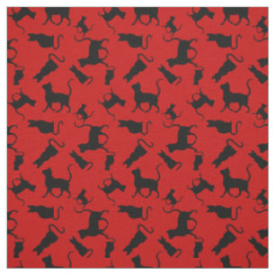 Cat/cats Kitten/kitty, silhouette, bright red Fabric