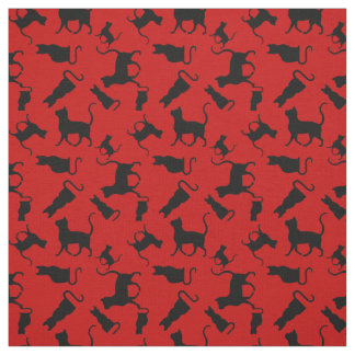 Cat/cats Kitten/kitty, silhouette, bright red Fabric